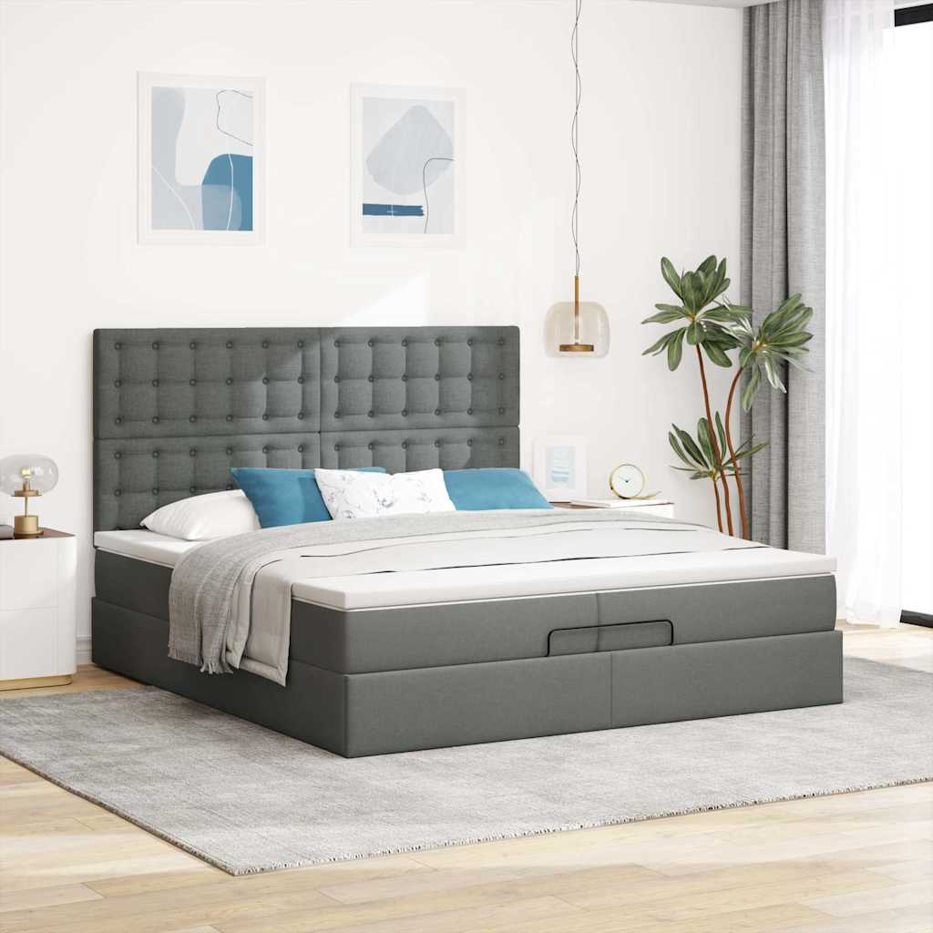 Cadre de lit ottoman avec matelas gris foncé 200x200cm tissu - XIOS
