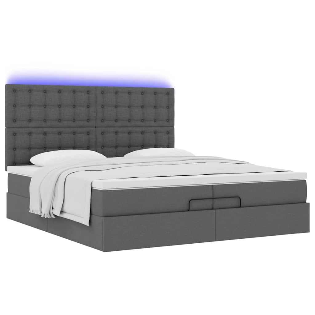 Cadre de lit ottoman avec matelas gris foncé 200x200cm tissu - XIOS