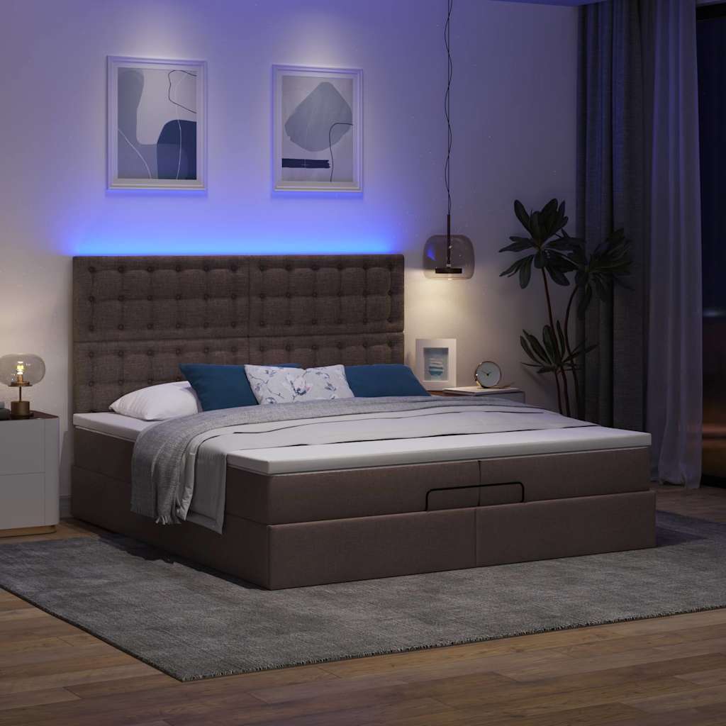 Cadre de lit ottoman avec matelas marron foncé 200x200 cm tissu - XIOS