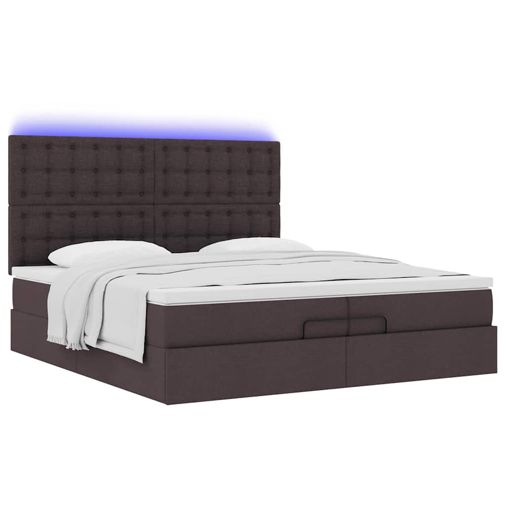 Cadre de lit ottoman avec matelas marron foncé 200x200 cm tissu - XIOS