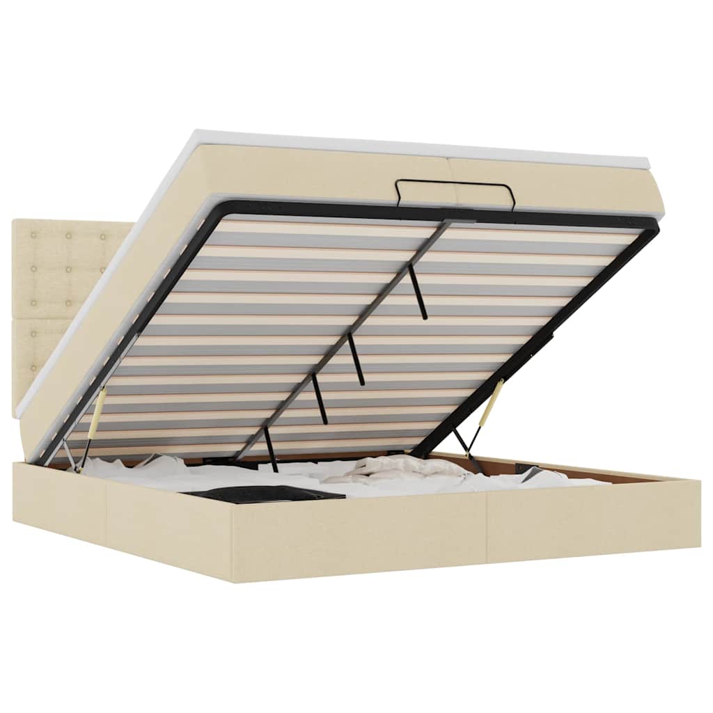 Cadre de lit ottoman avec matelas crème 200x200cm tissu - XIOS