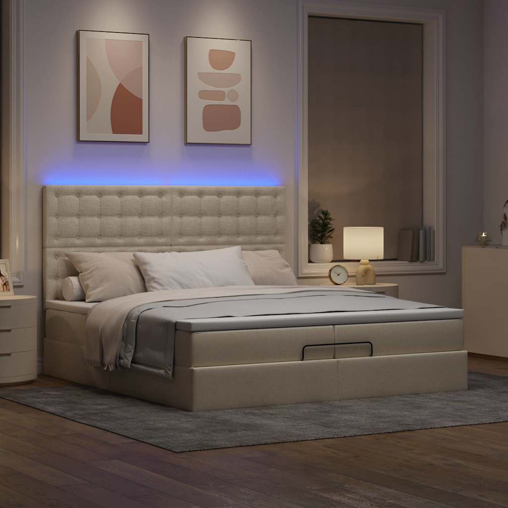 Cadre de lit ottoman avec matelas crème 200x200cm tissu - XIOS