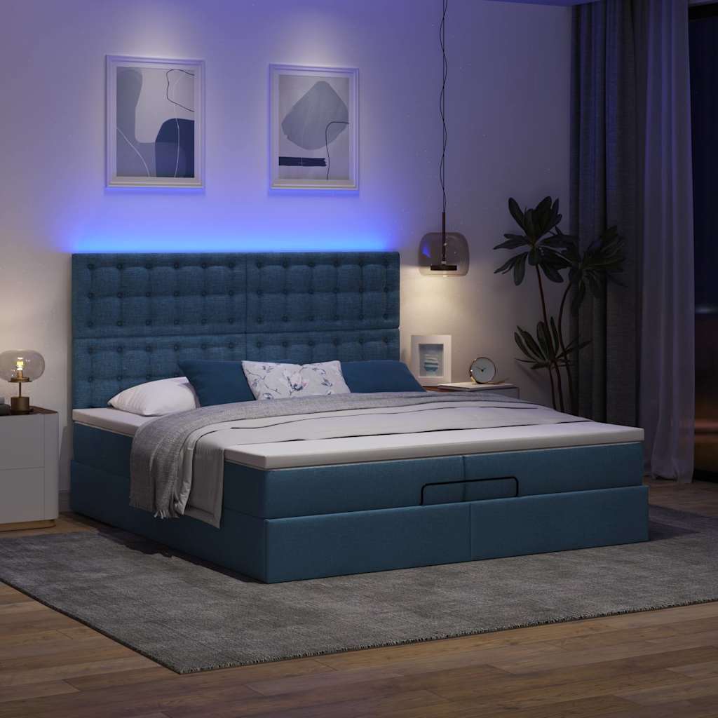 Cadre de lit ottoman avec matelas bleu 200x200cm tissu - XIOS