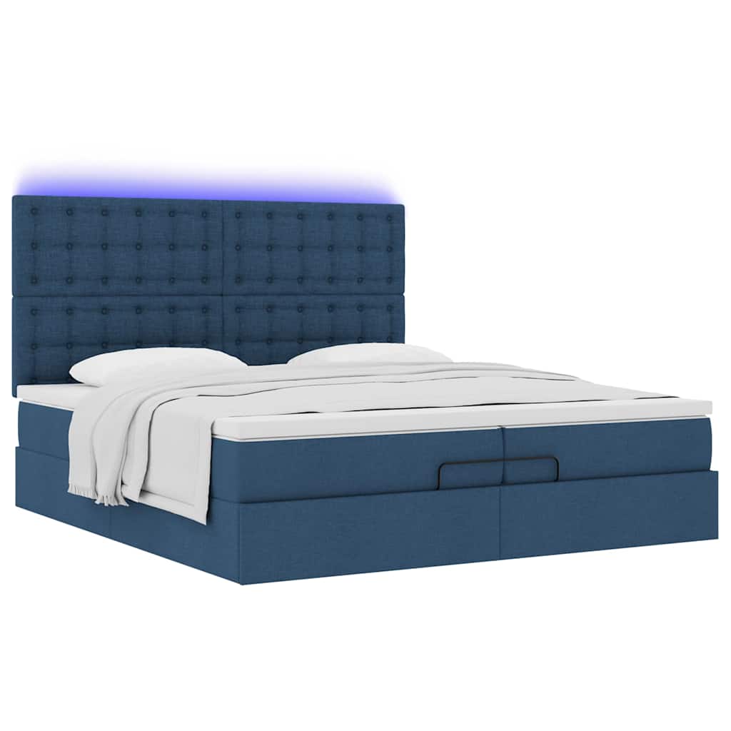 Cadre de lit ottoman avec matelas bleu 200x200cm tissu - XIOS