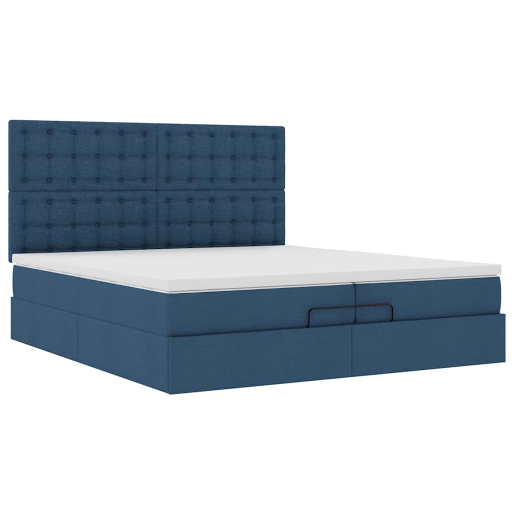 Cadre de lit ottoman avec matelas bleu 200x200cm tissu - XIOS