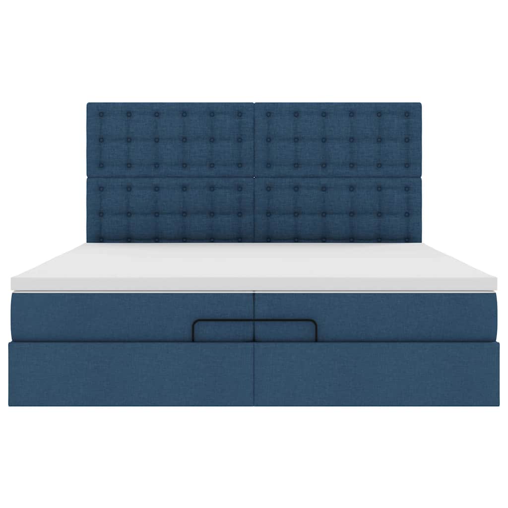 Cadre de lit ottoman avec matelas bleu 200x200cm tissu - XIOS