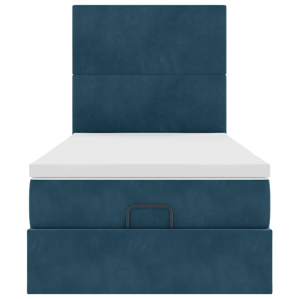 Cadre de lit ottoman avec matelas bleu foncé 90x190 cm velours - XIOS