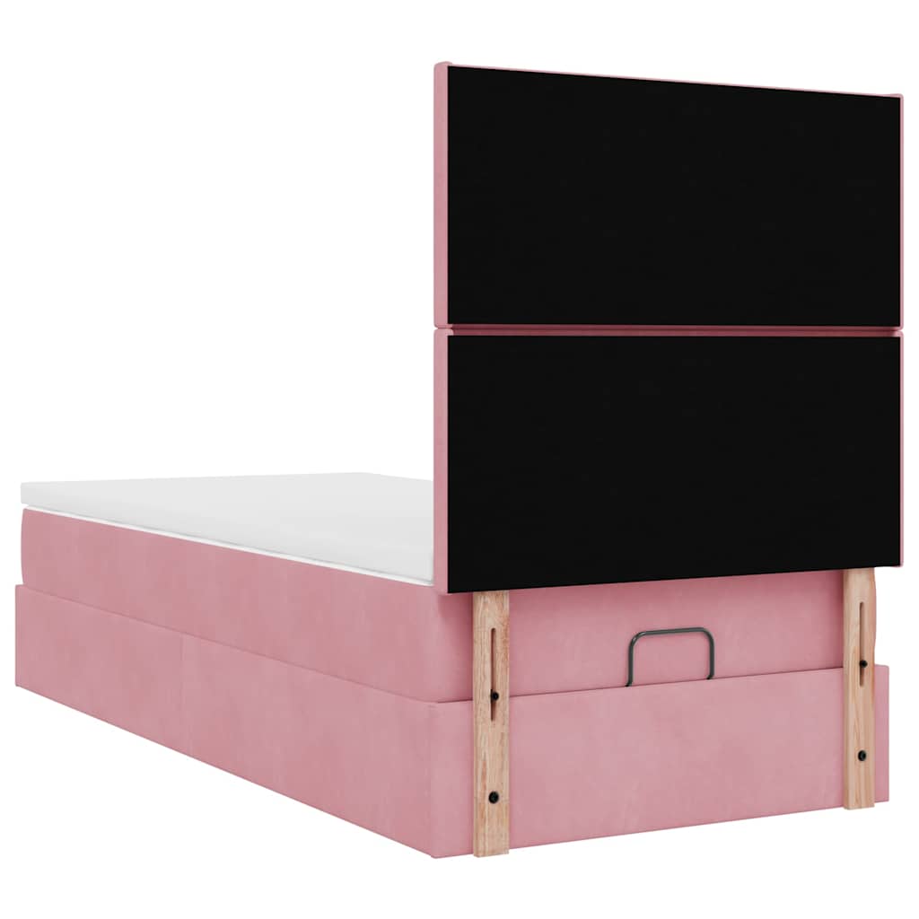 Cadre de lit ottoman avec matelas rose 90x190 cm velours - XIOS