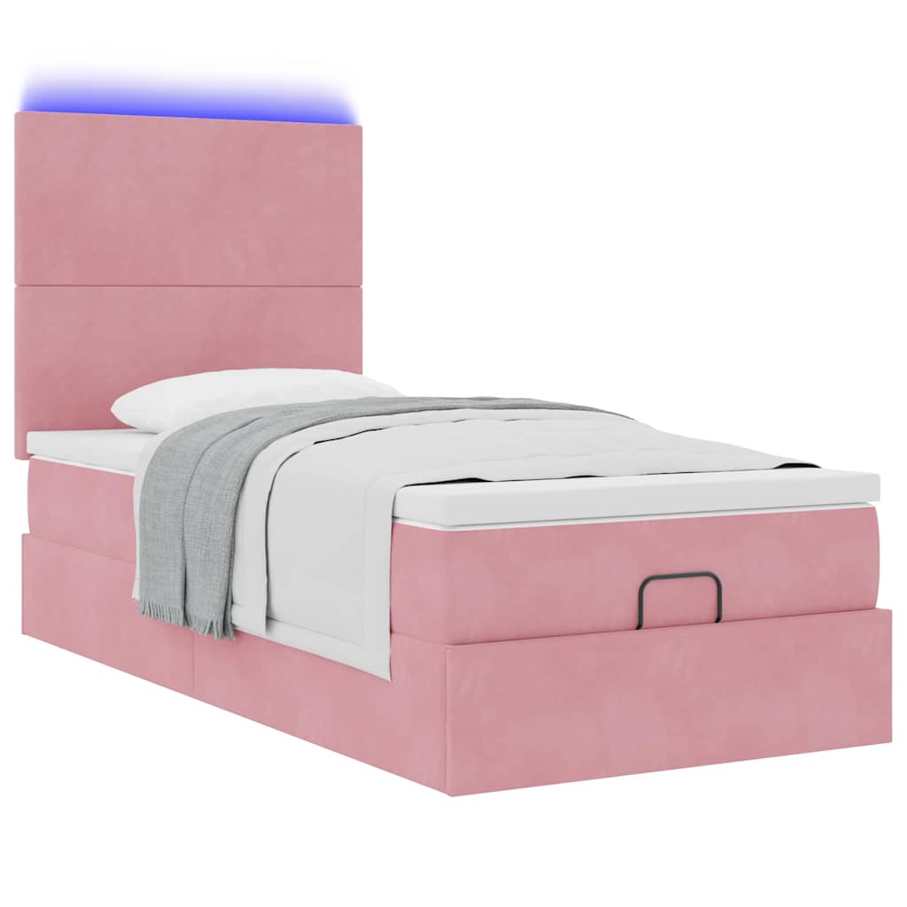 Cadre de lit ottoman avec matelas rose 90x200 cm velours - XIOS