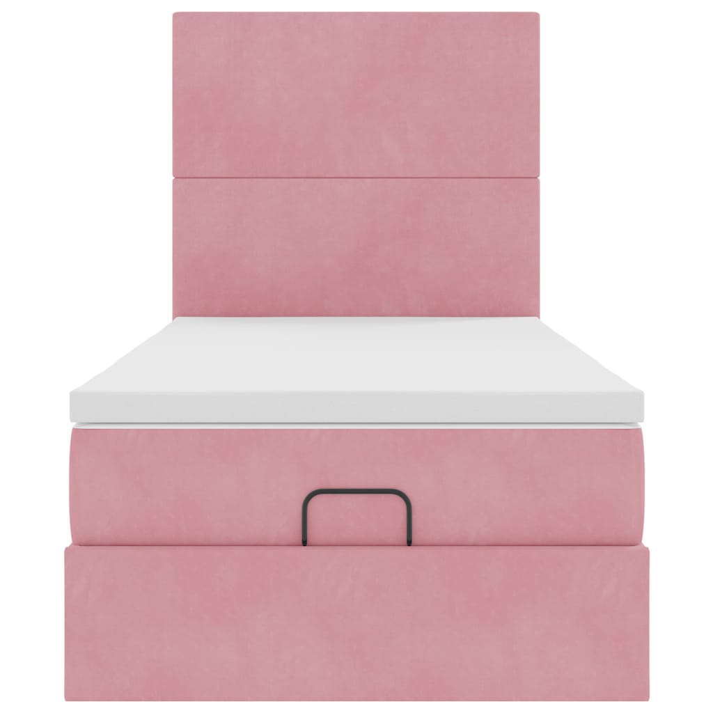 Cadre de lit ottoman avec matelas rose 90x200 cm velours - XIOS