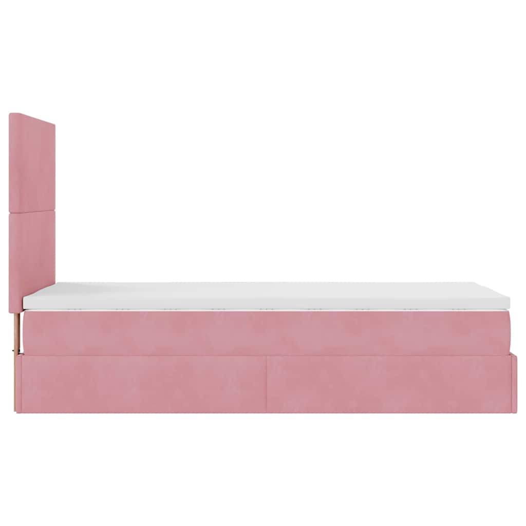 Cadre de lit ottoman avec matelas rose 90x200 cm velours - XIOS