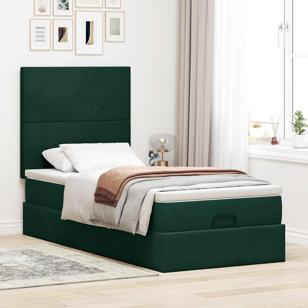 Cadre de lit ottoman avec matelas vert foncé 100x200 cm velours - XIOS