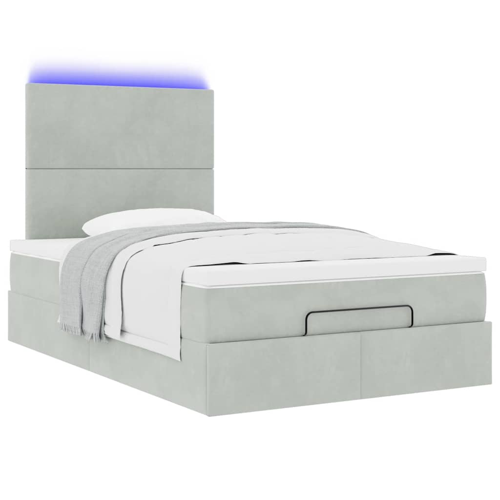 Cadre de lit ottoman avec matelas gris clair 120x190 cm velours - XIOS