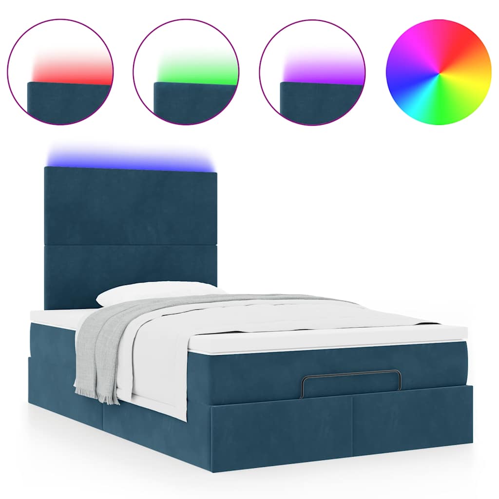 Cadre de lit ottoman avec matelas bleu foncé 120x190 cm velours - XIOS