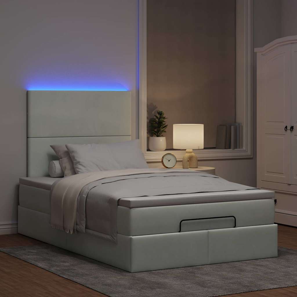 Cadre de lit ottoman et matelas gris clair 120x200 cm velours - XIOS