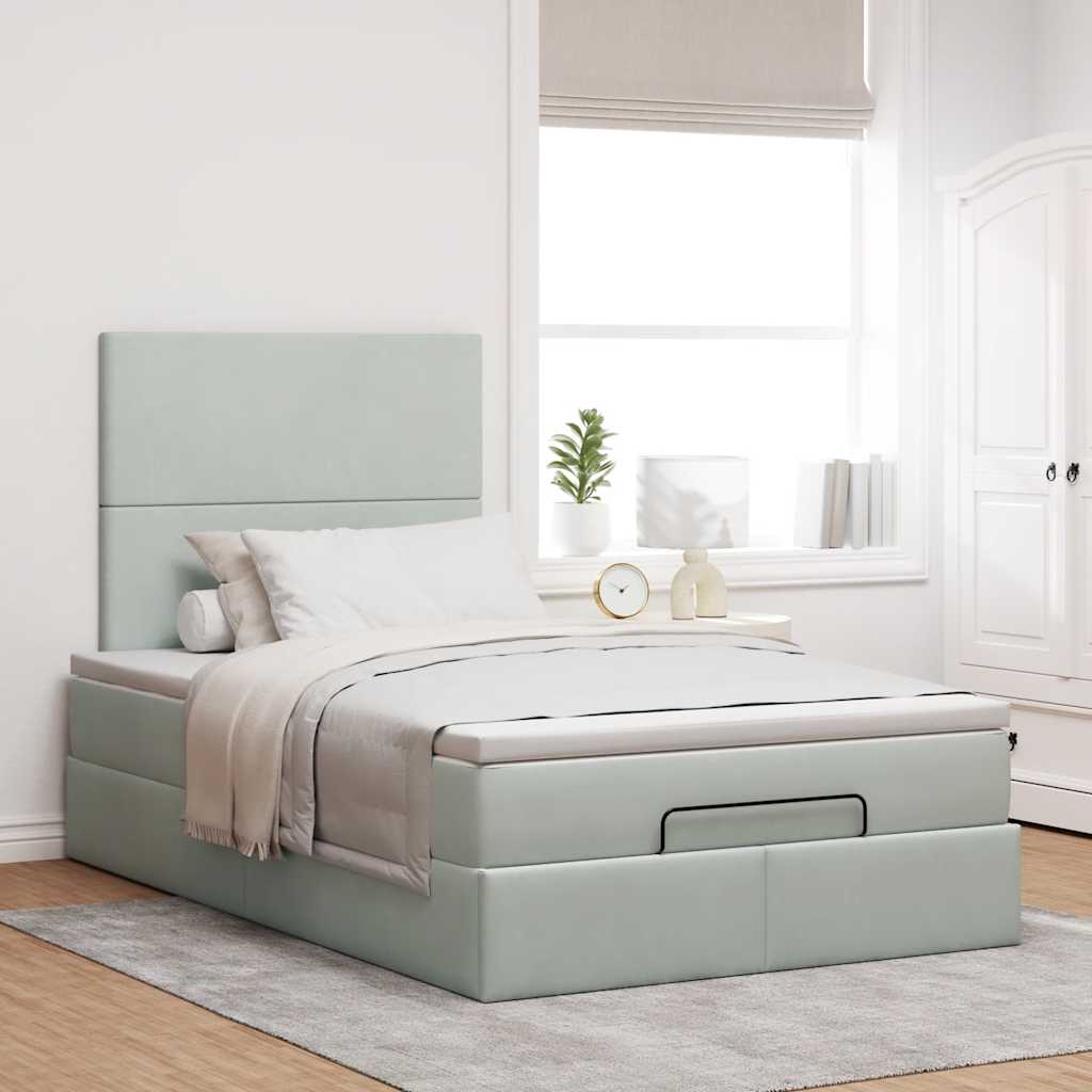 Cadre de lit ottoman et matelas gris clair 120x200 cm velours - XIOS