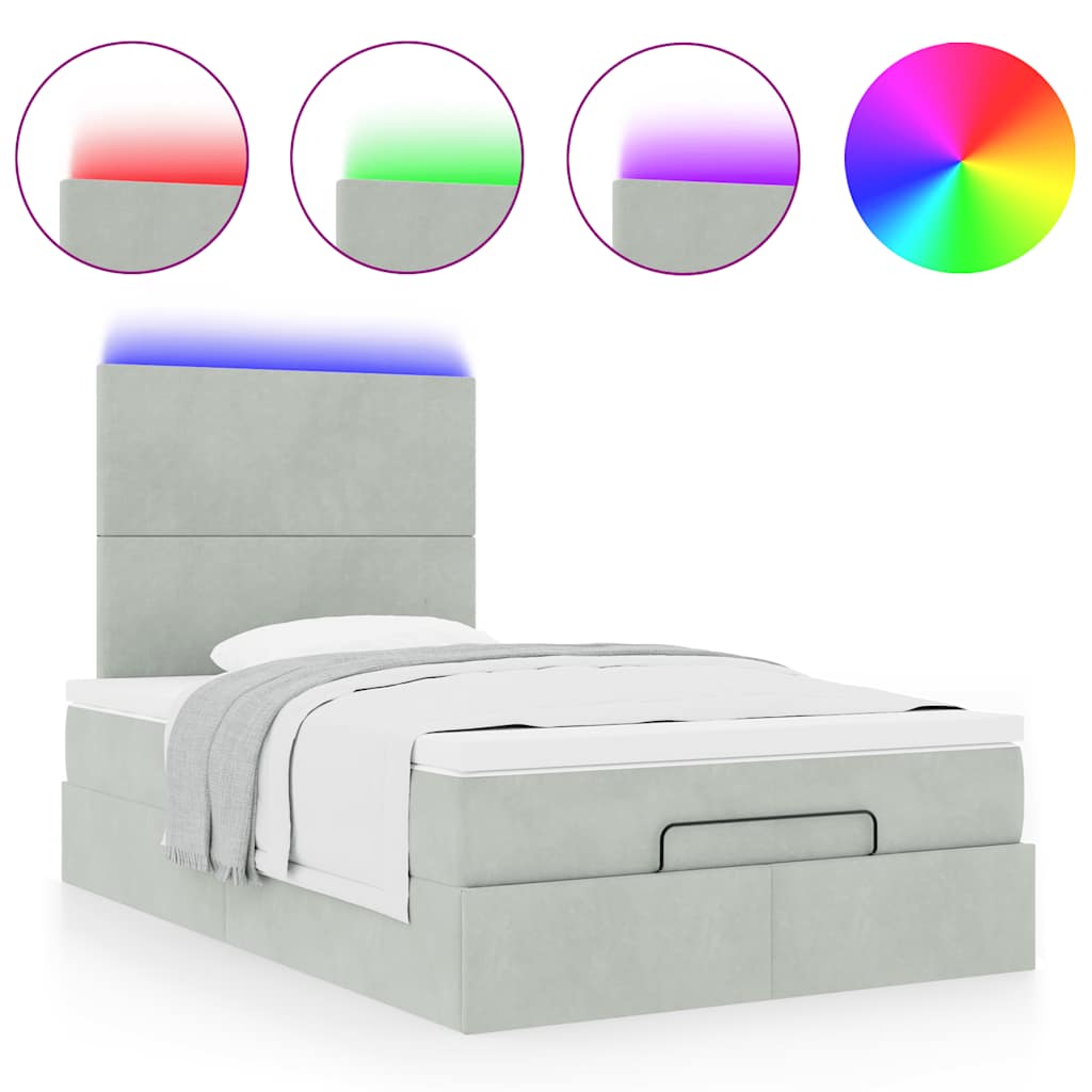 Cadre de lit ottoman et matelas gris clair 120x200 cm velours - XIOS