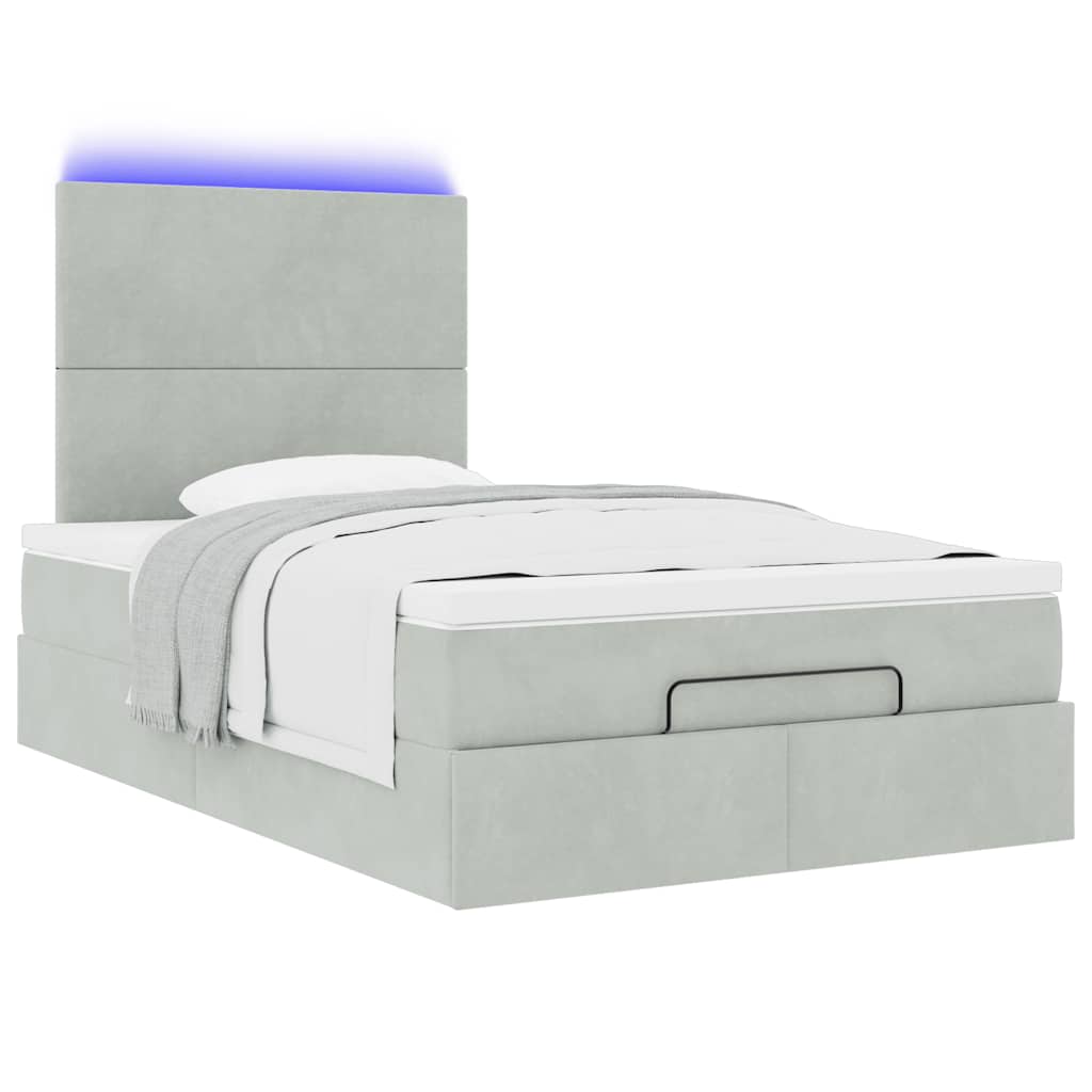 Cadre de lit ottoman et matelas gris clair 120x200 cm velours - XIOS