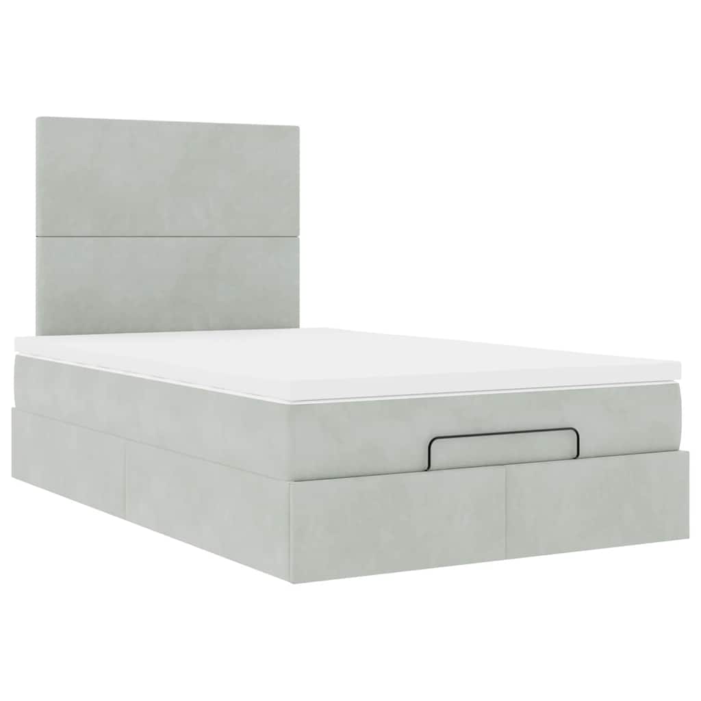 Cadre de lit ottoman et matelas gris clair 120x200 cm velours - XIOS