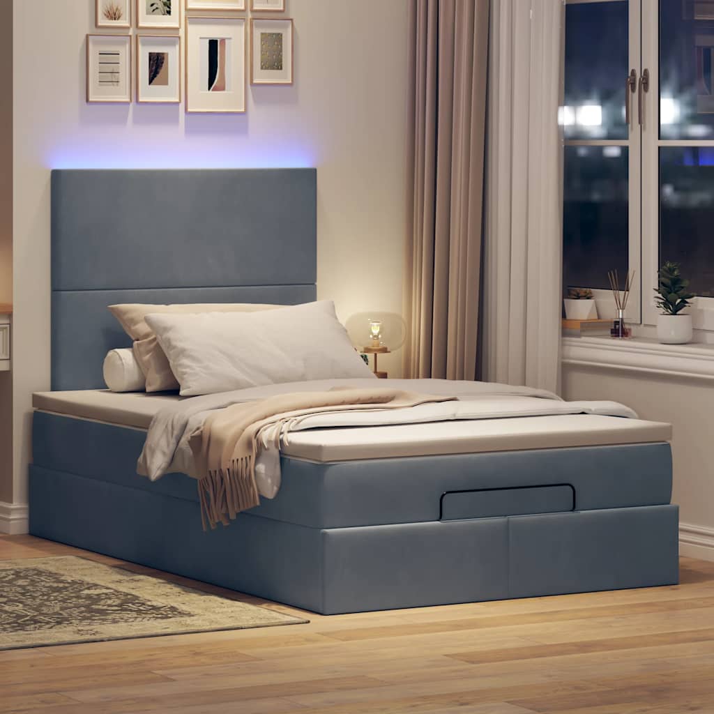 Cadre de lit ottoman et matelas gris foncé 120x200 cm velours - XIOS
