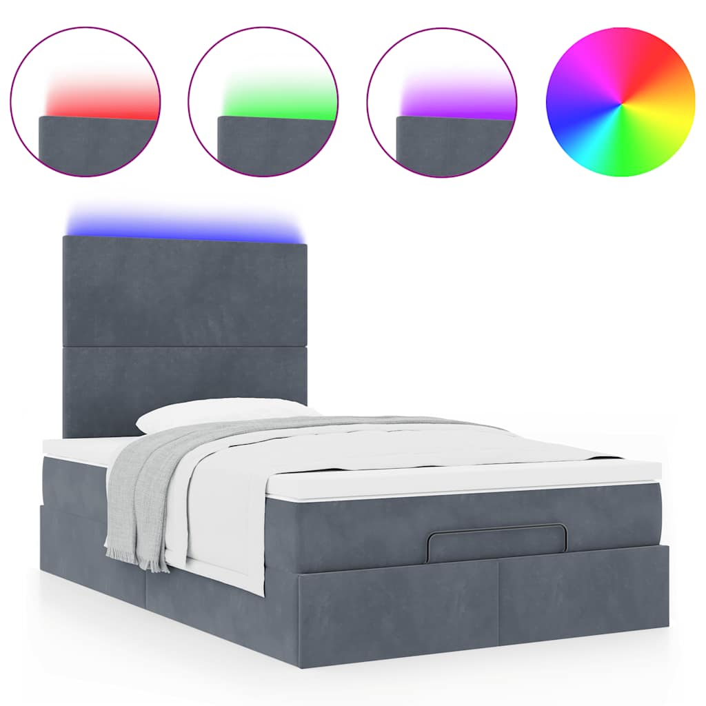 Cadre de lit ottoman et matelas gris foncé 120x200 cm velours - XIOS