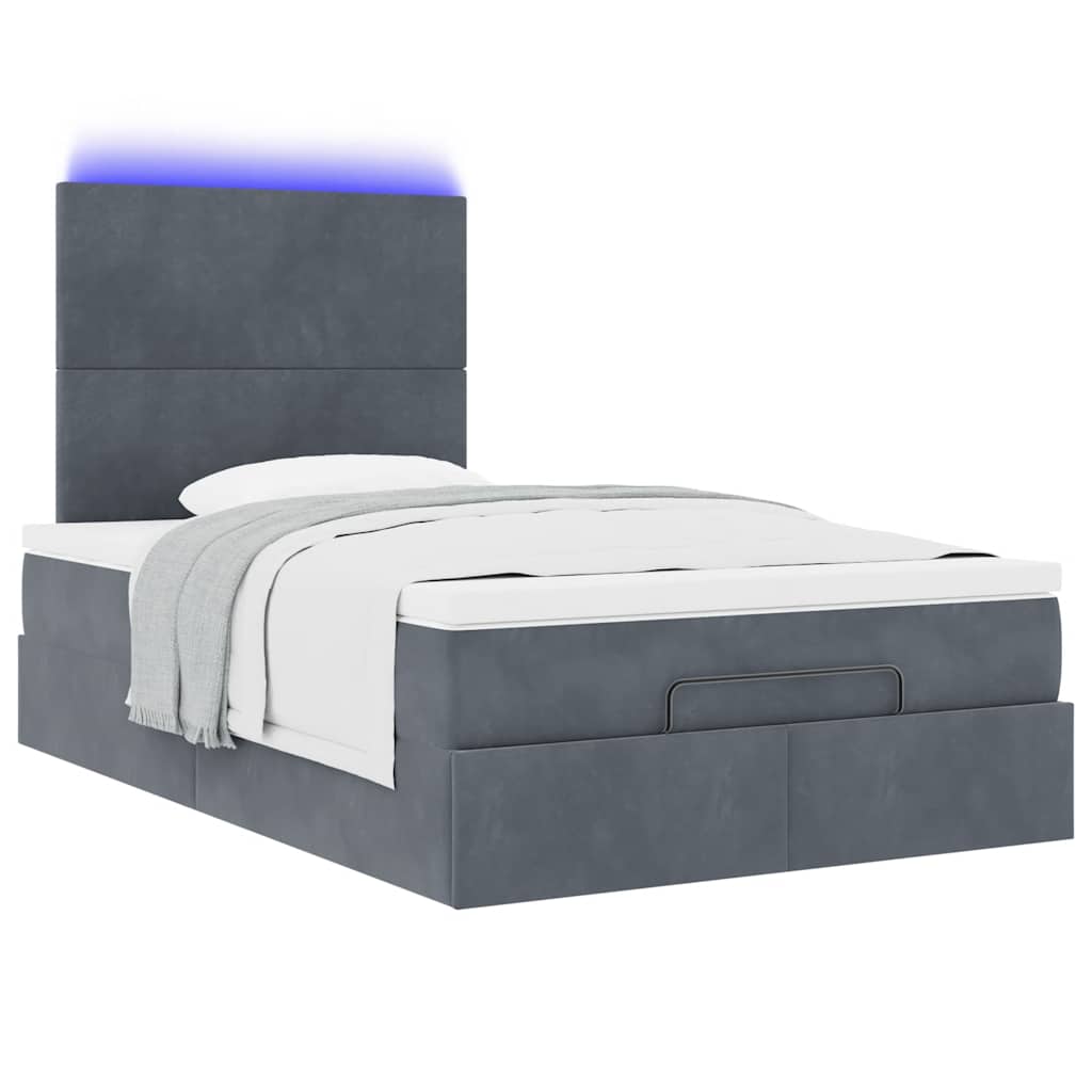Cadre de lit ottoman et matelas gris foncé 120x200 cm velours - XIOS