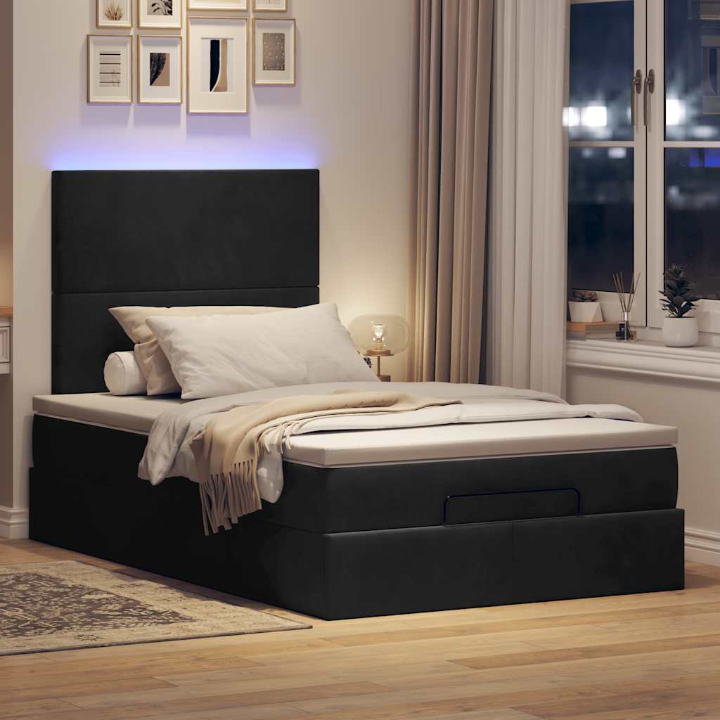 Cadre de lit ottoman avec matelas noir 120x200 cm velours - XIOS