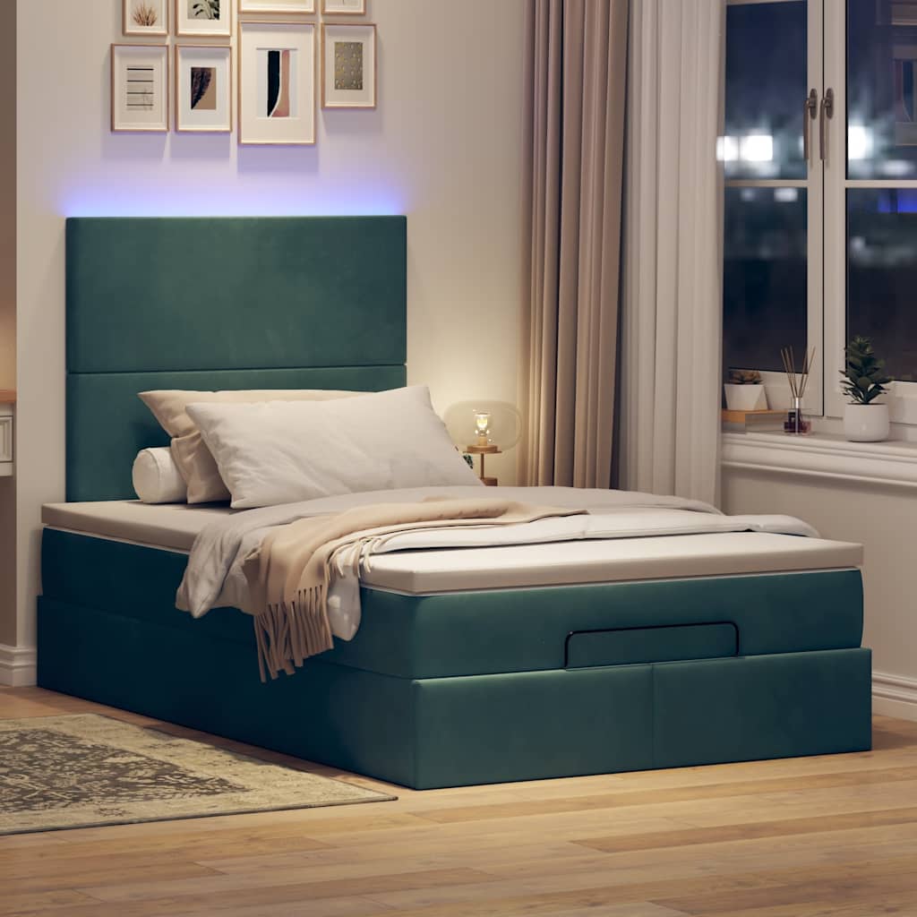 Cadre de lit ottoman avec matelas vert foncé 120x200 cm velours - XIOS