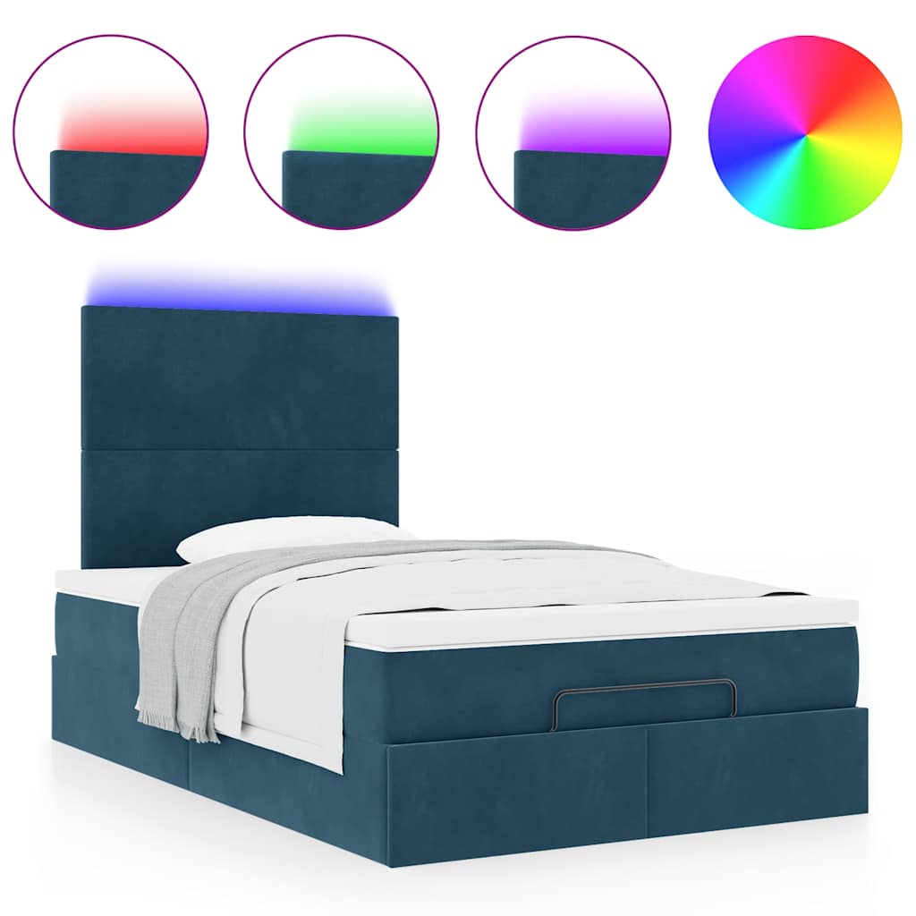 Cadre de lit ottoman avec matelas bleu foncé 120x200 cm velours - XIOS