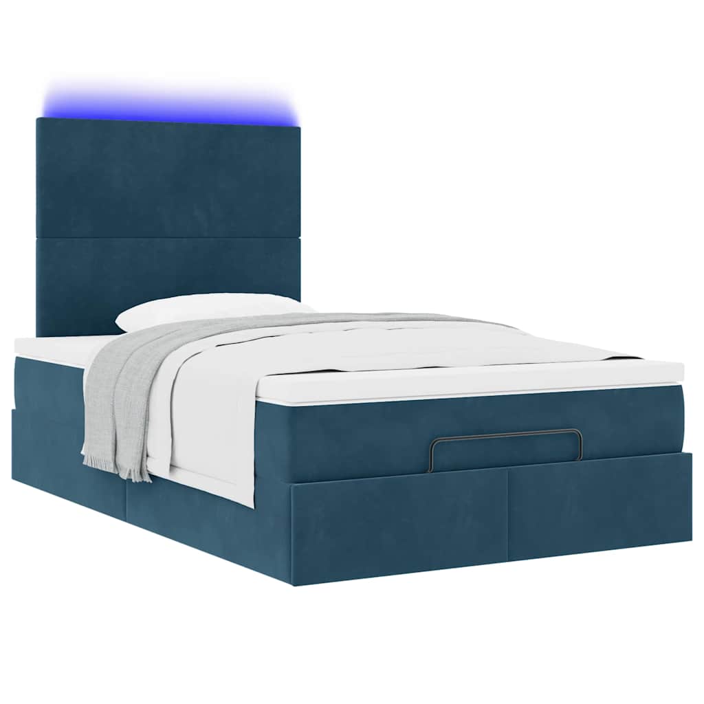 Cadre de lit ottoman avec matelas bleu foncé 120x200 cm velours - XIOS
