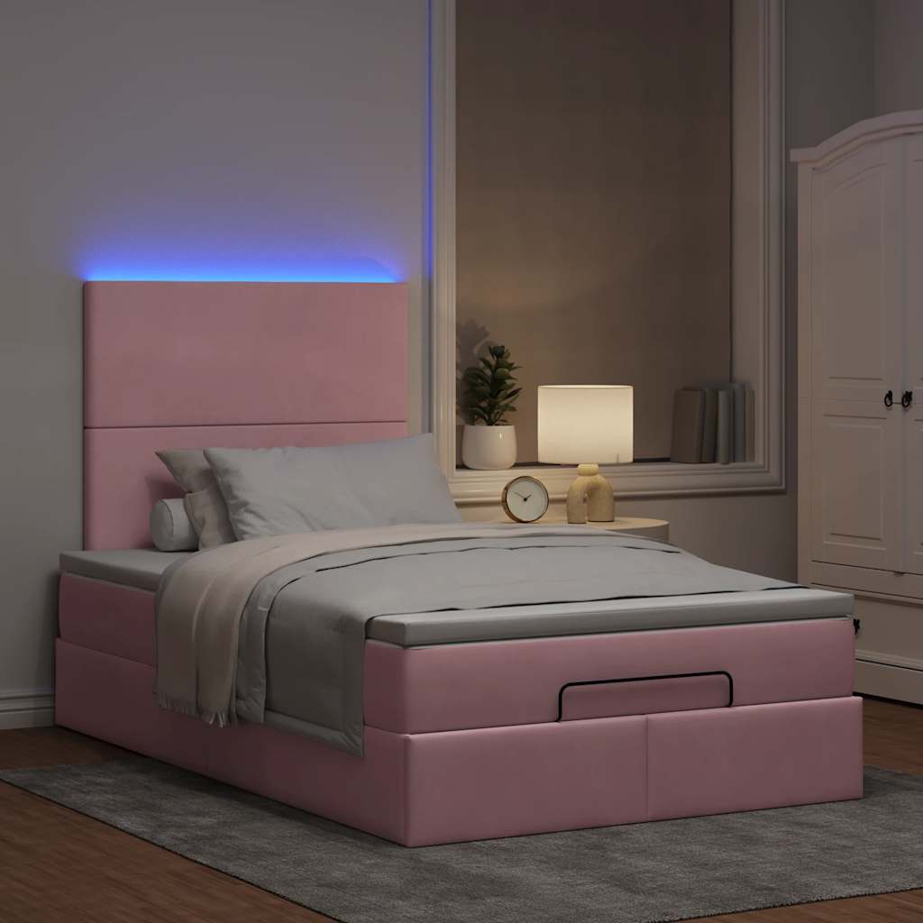 Cadre de lit ottoman avec matelas rose 120x200 cm velours - XIOS