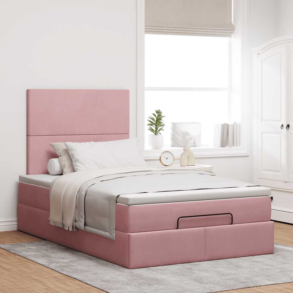 Cadre de lit ottoman avec matelas rose 120x200 cm velours - XIOS
