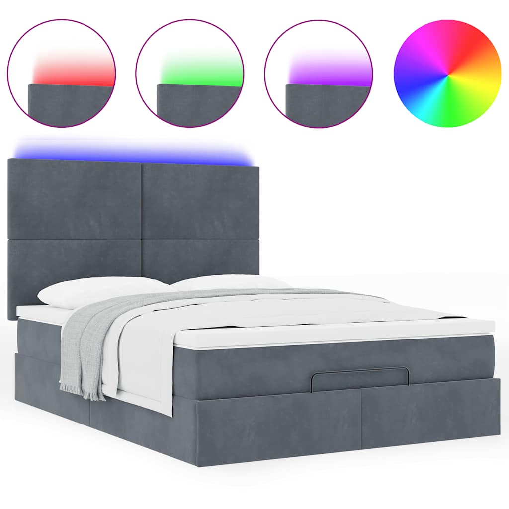 Cadre de lit ottoman avec matelas gris foncé 140x190 cm velours - XIOS