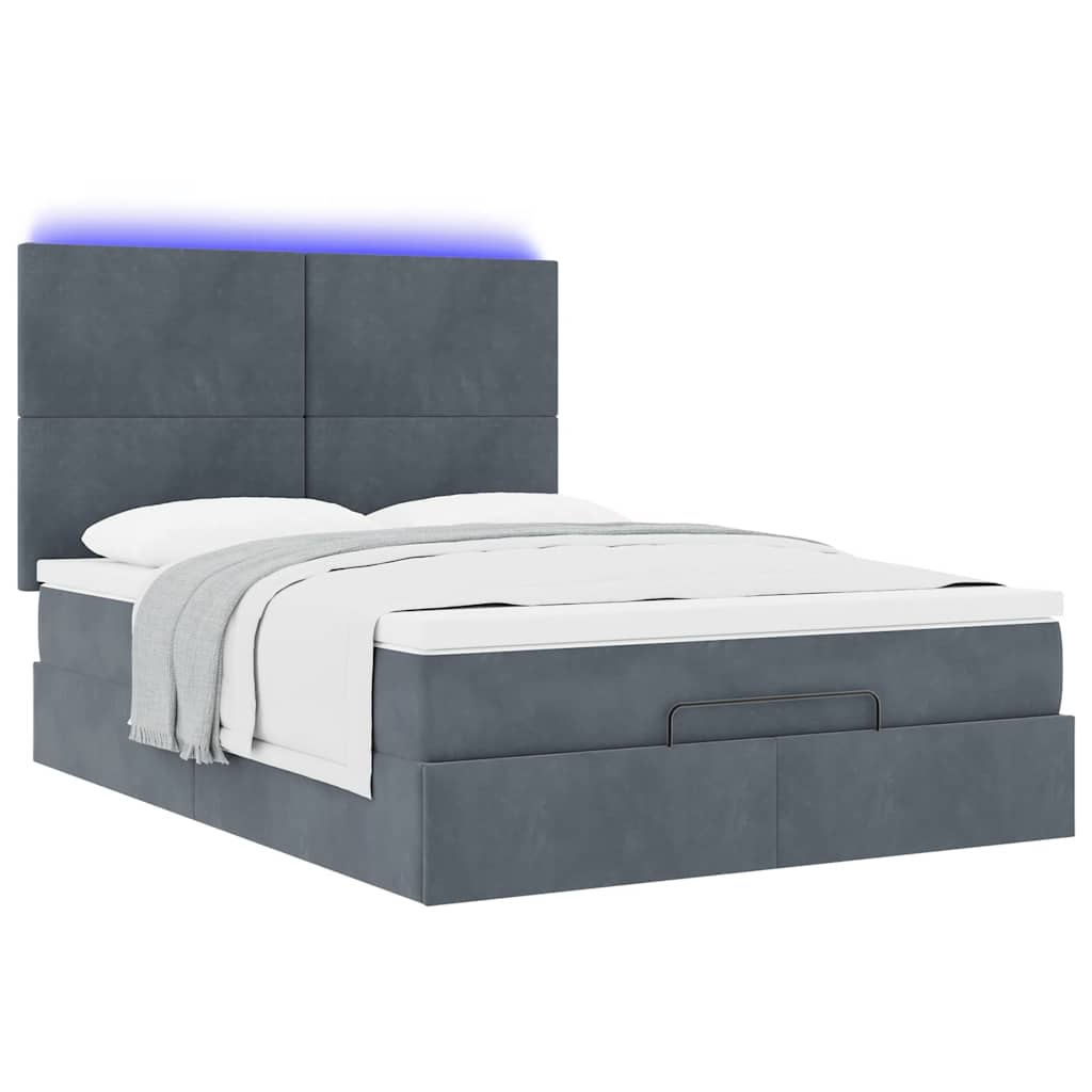 Cadre de lit ottoman avec matelas gris foncé 140x190 cm velours - XIOS