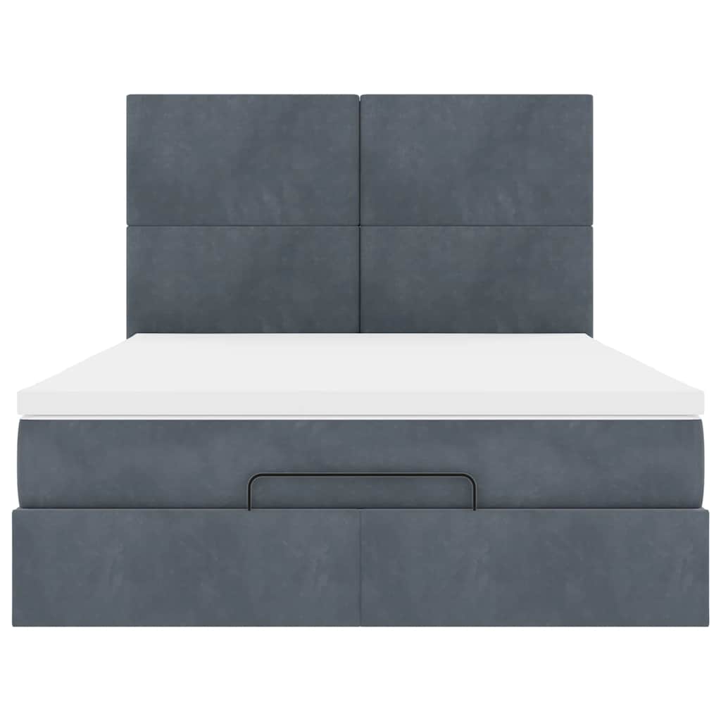 Cadre de lit ottoman avec matelas gris foncé 140x190 cm velours - XIOS