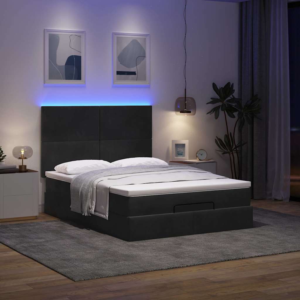 Cadre de lit ottoman avec matelas noir 140x190 cm velours - XIOS