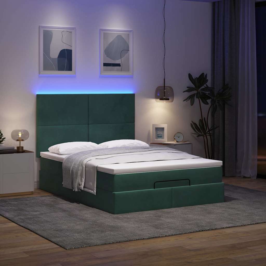 Cadre de lit ottoman avec matelas vert foncé 140x190 cm velours - XIOS
