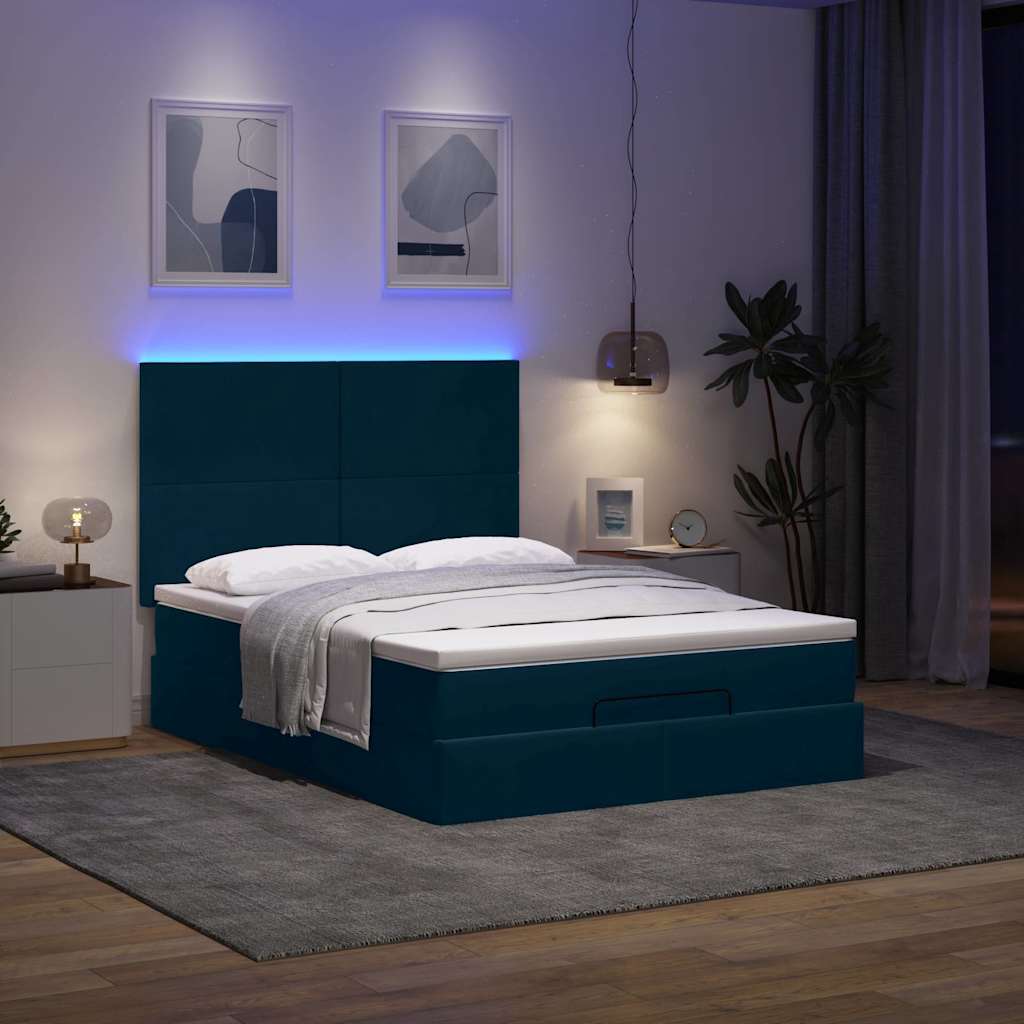 Cadre de lit ottoman avec matelas bleu foncé 140x190 cm velours - XIOS