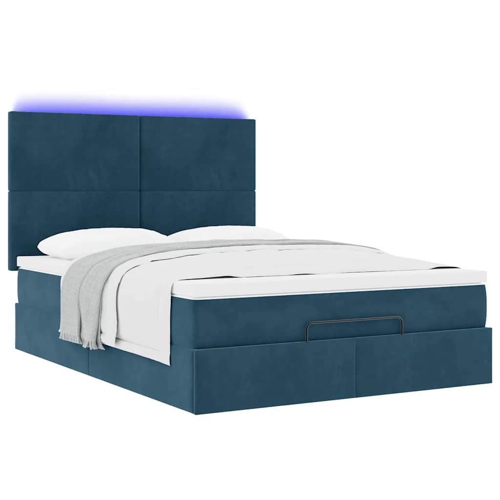 Cadre de lit ottoman avec matelas bleu foncé 140x190 cm velours - XIOS