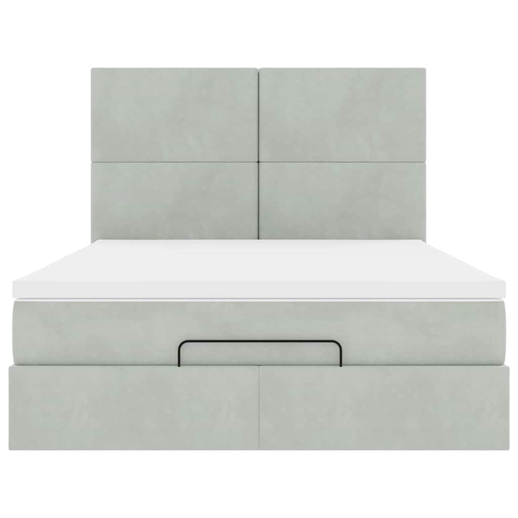 Cadre de lit ottoman avec matelas gris clair 140x200 cm velours - XIOS