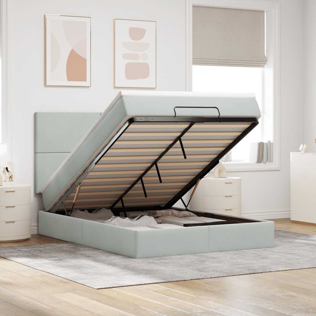 Cadre de lit ottoman avec matelas gris clair 140x200 cm velours - XIOS