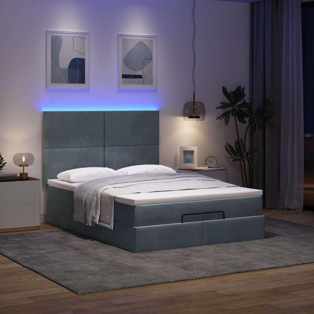 Cadre de lit ottoman avec matelas gris foncé 140x200 cm velours - XIOS