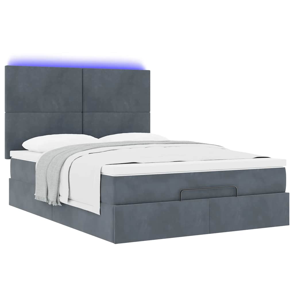 Cadre de lit ottoman avec matelas gris foncé 140x200 cm velours - XIOS