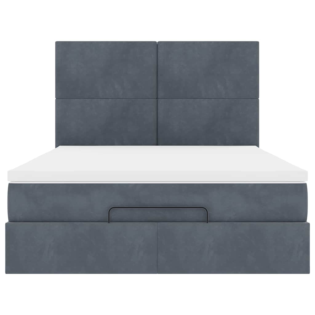 Cadre de lit ottoman avec matelas gris foncé 140x200 cm velours - XIOS