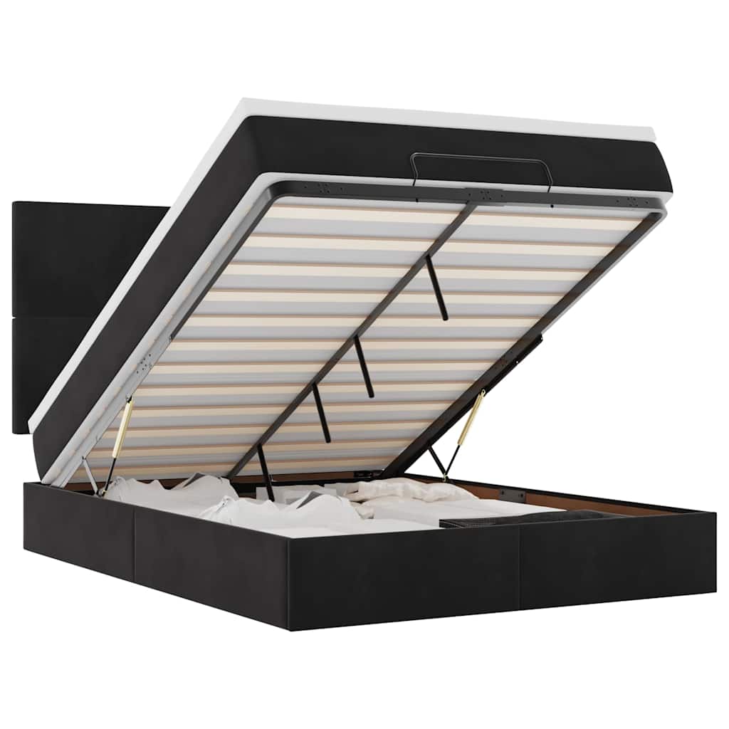 Cadre de lit ottoman avec matelas noir 140x200 cm velours - XIOS