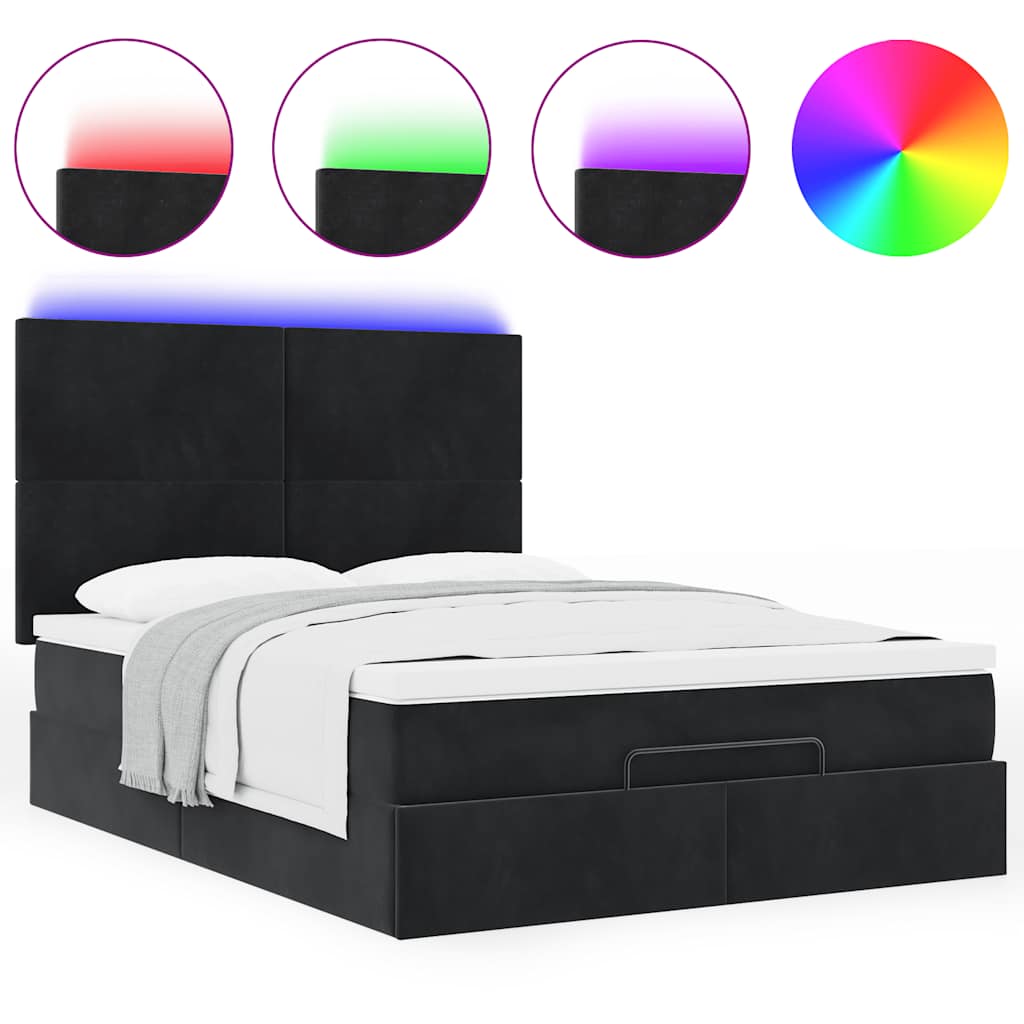 Cadre de lit ottoman avec matelas noir 140x200 cm velours - XIOS