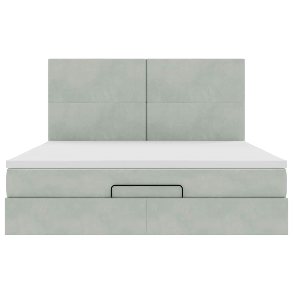 Cadre de lit ottoman et matelas gris clair 160x200cm velours - XIOS
