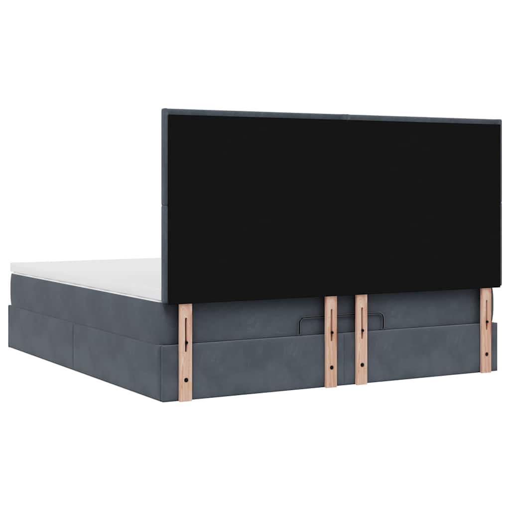 Cadre de lit ottoman avec matelas gris foncé 160x200cm velours - XIOS