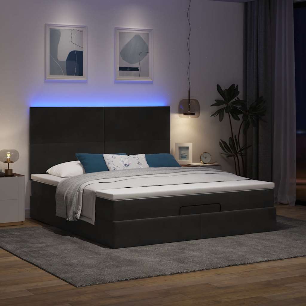 Cadre de lit ottoman avec matelas noir 160x200 cm velours - XIOS