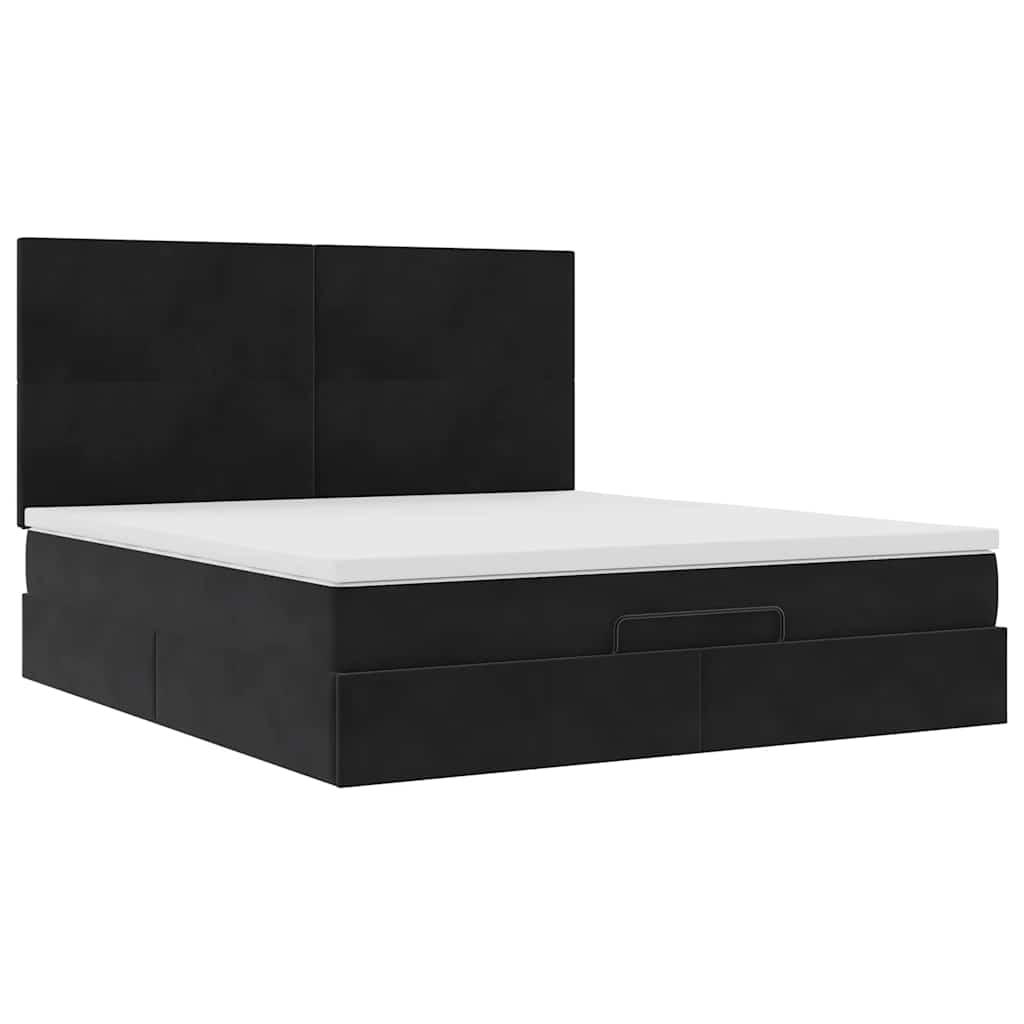 Cadre de lit ottoman avec matelas noir 160x200 cm velours - XIOS